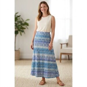 Jane Ashley Petite Blue Purple Ikat Diamond Maxi Skirt PS Stretch Jersey A-Line